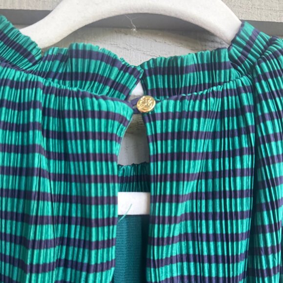 Draper James XL Green Stripe Pleated Midi Dress - Picture 2 of 9